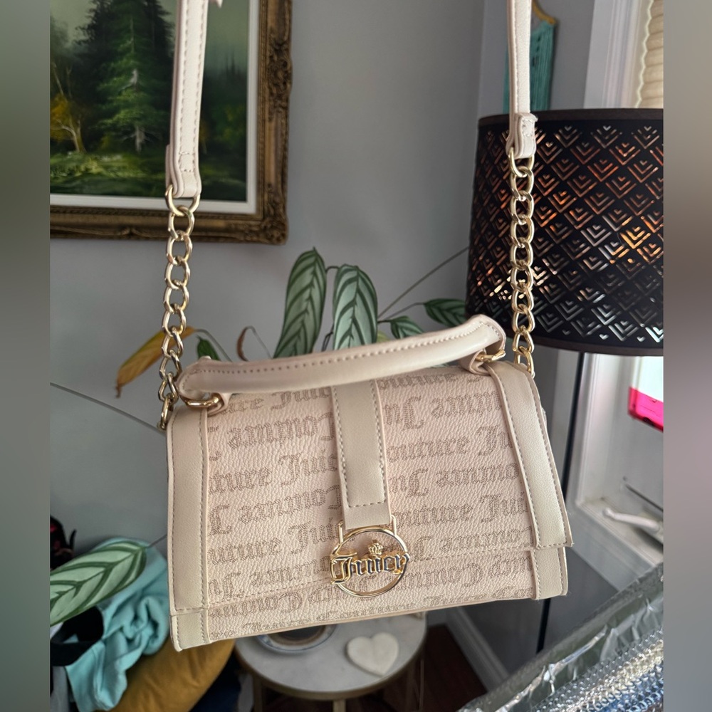 Juicy Couture Script Logo Satchel Handbag - Beige/Gold